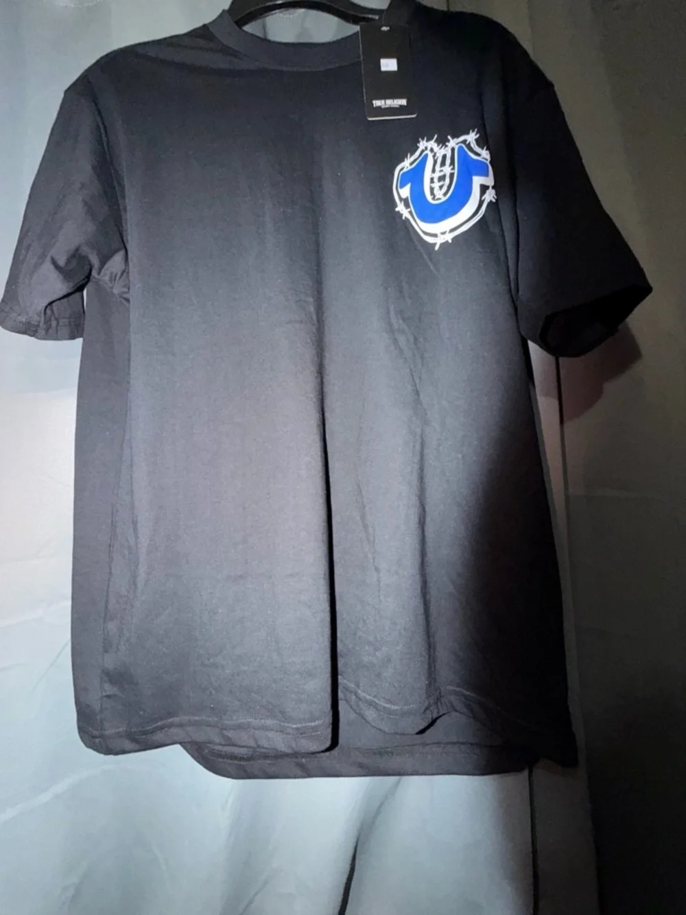 3pk!True Religion Black Tee with Yellow Logo and Orange Fruit Graphic